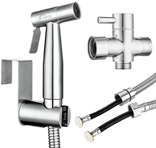 VENETIO Handbrause für Bidet mit auslaufsicherem Schlauch, WC oder Wandmontage, multifunktional für Stoffwindel-Sprayer, Shattaf-Dusche, Haustier-Dusche, Premium-Edelstahl-Material
