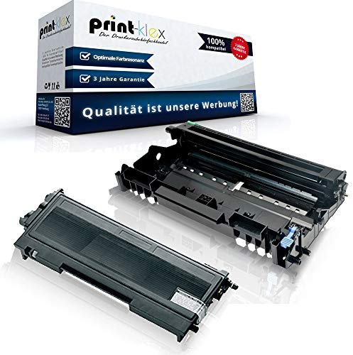 Print-Klex GmbH & Co.KG Office Plus Serie kompatible Tonerkartusche & Trommel für Brother TN2000 & DR2000 DCP 7010 DCP 7010 L DCP 7020 DCP 7025 TN-2000 DR-2000 DR 2000 Farblos Schwarz