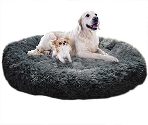Warmes Donut-Hundebett, flauschig, rund, beruhigendes Fellkissen, verbesserter Schlaf, Hundebett für mittelgroße und große Hunde, waschbar, 100 cm