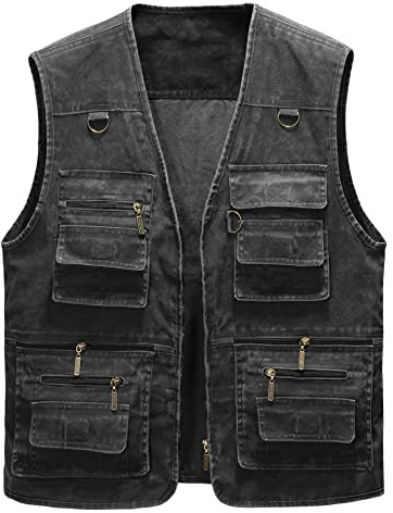 Oralidera Hommes Gilet de Plein Air Multi-Poches Gilet sans Manche Rapide Gilet de Pêche Respirant Photographie Gilets Voyage Sport Extérieure, Noir, 4XL