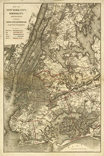 Feeling at home KUNSTDRUCK auf LEINWAND im SCHATTENFUGENRAHMEN 1885 NYC MAP Harbick N. - Reisen vertikale Leinwandbilder im Holzrahmen cm_87_X_58