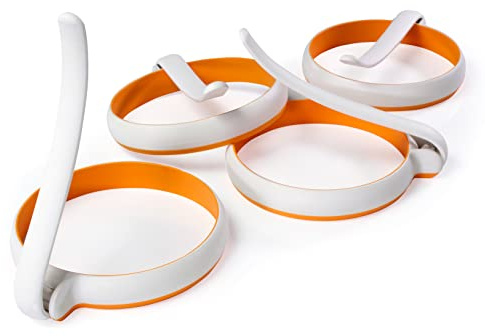 STIRLEX 4-inch Silicone Fried Egg Rings Set, 4-pack, Round Mold for Pancakes, Breakfast Sandwich, Nonstick