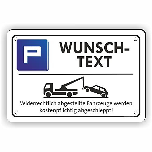 Fassbender-Druck SCHILDER - TEXT NACH WUNSCH - Ihr personalisiertes/vorgebohrtes Parkplatzschild Schild - Schild mit Bohrlöchern für Ihren Parkplatz - WUNSCHTEXTSCHILD (45x30cm Schild)