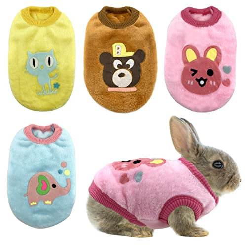 Vehomy 4Pcs Rabbit Bunny Clothes Guinea Pig Clothes Costume Small Pet Cozy Fleece Vest Warm T-Shirt Sweater for Ferret Teacup Poodles Puppy Kitten and Other Small Animals 2XS