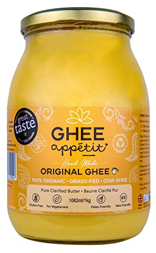Ghee Appétit Organic Ghee 1kg I Certified Organic I Free Range Grass Fed Ghee I Ghee Butter I Vegetarian I Ayurveda Ghee Recipe I Pure Clarified Butter I Artisan Ghee