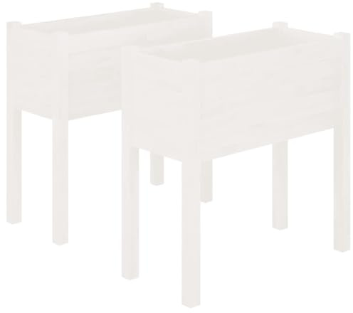 vidaXL 2X Bois de Pin Massif Jardinières Bacs à Fleurs Lits Surélevés Pots de Plantes de Jardin Balcon Terrasse Patio Extérieur Blanc 70x31x70 cm
