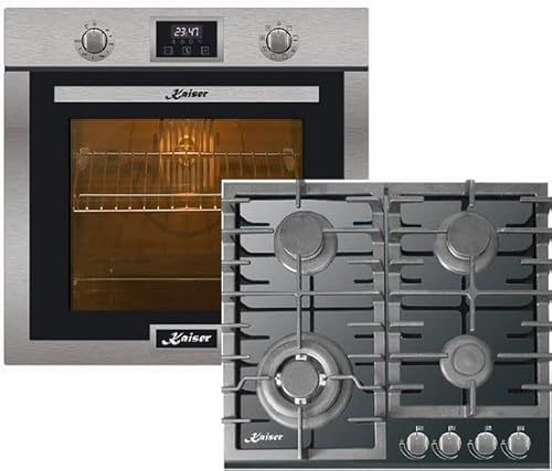 Kaiser Kit four électrique encastrable EH 6323 + KCG 6383 - 79 l - Autonettoyant - 10 fonctions + plaque de cuisson à gaz 60 cm - Verre noir - Plaque encastrable - 3,8 kW WOK