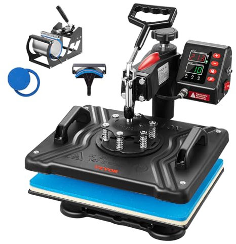 VEVOR Máquina de Prensa en Calor 5 en 1 Máquina de Impresión de Calor 29 x 38 cm Máquina de Transferencia de Calor Abatimiento de 360° Control Digital Inteligente para Camisetas, Gorras, Platos, Tazas