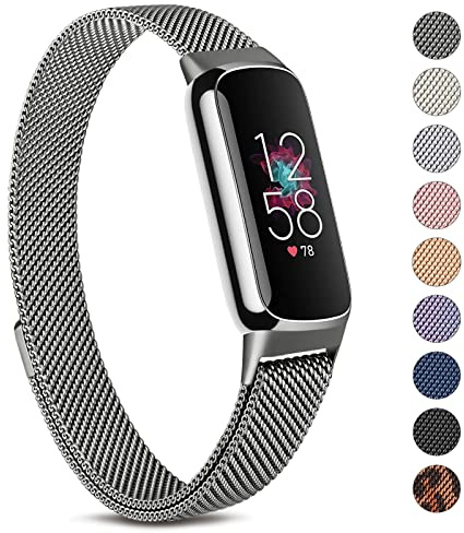 Oumida Armband Kompatibel mit Fitbit Luxe Armband für Damen Herren, Prämie Edelstahl Metall Ersatzarmband mit Starker Magnet Uhrenarmbänder für Fitbit Luxe
