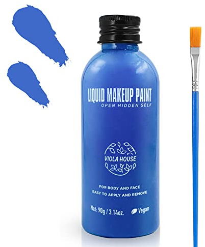 VIOLA HOUSE Peinture Corporelle Pour Le Visage,Bodypainting,Palette Maquillage,Peinture Visage Pour Halloween,NoëL,Carnaval,Pas Besoin D'Eau.(Bleu)