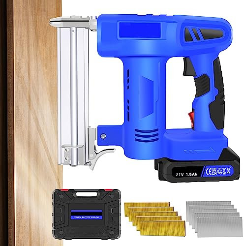21V Cordless Staple Gun Brad Nailer 2 in 1 Electric Nail Gun with Battery and Charger, 500 Nails, 500 Staples for Upholstery, Wood, Carpet, Carpentry and Woodworking Projects