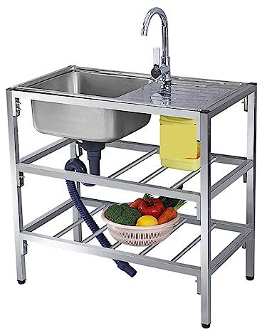 YITAYMLI 304 spülbecken Edelstahl spüle Freistehend mobiles spültisch Camping waschbecken Edelstahl 1 Becken mobiles küche spültisch freistehende Edelstahl spültisch mit Wasserhahn Garage, Camping