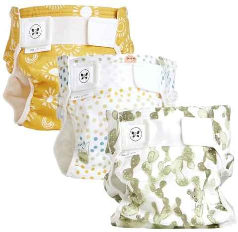 Honest Hybrid Cloth Diaper Covers with Pocket-Sling, Large (22-40 lbs), Stops Nighttime Leaks, Use with Boosties Disposable Diaper Pad or Reusable Insert, 3 Pack of Cotton Muslin Covers