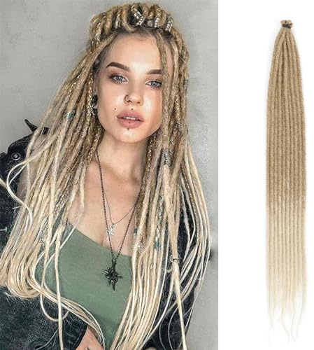 24 tum Ombre Blonde Dreadlock Extension 10 Strån Hippie Single Ended Dreads Syntetiskt Tunt Dreadlock för Kvinna Handgjorda Mjuka Dreads Hair Extensions (SE 10 Strands 24inch, 27/613)