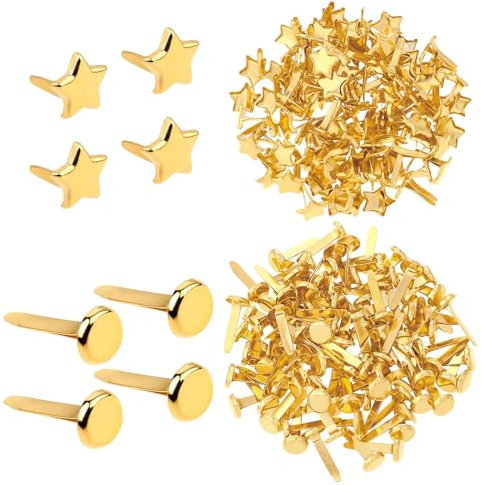 Giantree 200 Stück Mini Brads Musterbeutelklammern, Gold Musterklammern Scrapbooking Brads Muster-Clips rundkopfklammern Für Schule Büro Papier Briefklammern Basteln Handwerk DIY