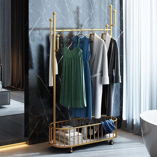 ToeWoe Garderobenständer Heavy Duty Freistehende Garderobenständer für Den Eingangsbereich mit Rädern Modern Closets Storage Cart for Hanging Clothes, Gold, 66.9 * 31.5 * 12.6in