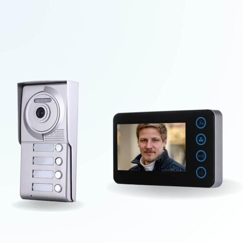 BT Security Portier interphone vidéo Neo 2 Fils - 4 Appartements - 4 écrans Noirs