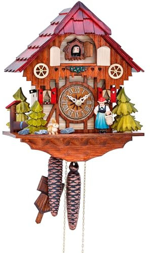 Cuco Clock Kuckucksuhr Schwarzwaldmädel Wanduhr 17 x 23 x 27cm, Wanduhr aus Holz, 1-Tages Werk, manuelle Nachtabschaltung