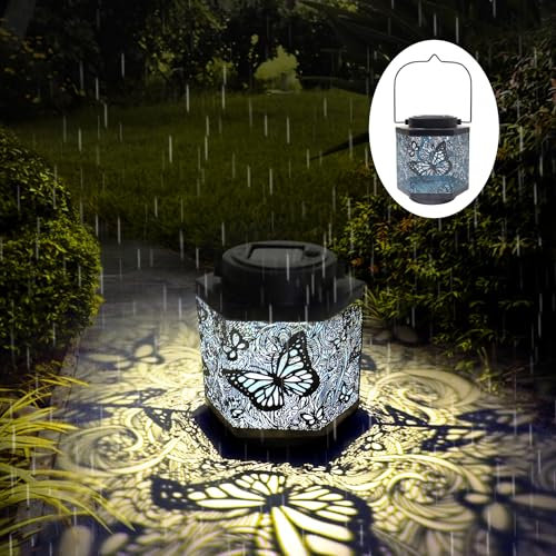 Solarlaterne für Außen IP65 Wasserdicht Solarlampen für Außen Hängend Schmetterling Ausgehöhlt Solarleuchten Vintage Solar Gartenleuchten LED Solar Laterne Outdoor für Balkon Terrassen Rasen Hof Dekor