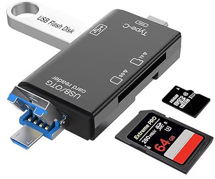 Boulton SD Card Reader – USB Card Reader for TF SD SDXC Micro SD CardReader Adapter – Memory Read with USBA Micro-USB and USBC Connectors – USB-C to SD/TF/SDXC CardReader for PC Laptop Smartphone