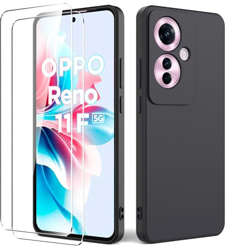 Byvuwiay Funda Compatible con OPPO Reno 11F, con 2 Piezas Cristal Templado, Carcasa de Líquida TPU Anti-Choque, Schwarz