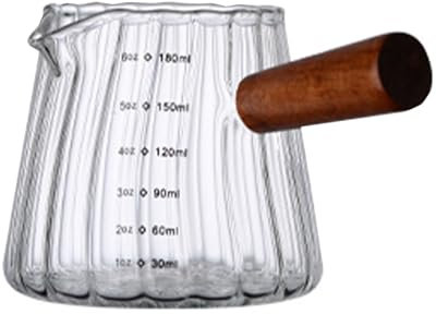 Misurini in Vetro con Beccuccio, Piccolo Bricco per Latte in Vetro con Manico in Legno Antiscottatura, Tazza per Latte Resistente Al Calore, Scalda Burro in Vetro per(Tronco di cono-Trasparente)