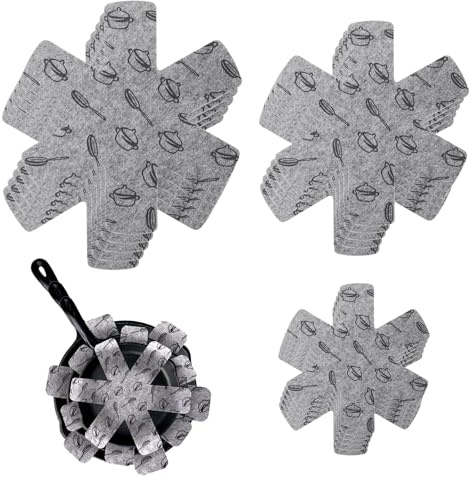wadafen 15pcs Pan Protectors for Stacking, Felt Dividers Separators Pads | 3 Different Sizes Trivet (38/35/26 cm), Non-slip for Pans,Pots,Bowls,Other Kitchen Utensils, Grey