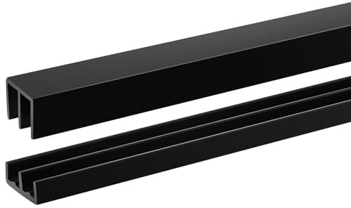 Landical 1 Set 4 Ft Long Plastic Sliding Door Track Set for 1/4 Thick Panels Sliding Glass Door Track Sliding Cabinet Door Hardware for Sliding Closet Doors, Easy Quick Installation (Black)
