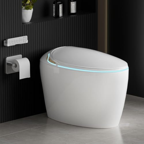 wicoanox Toilettes intelligentes de luxe avec bidet intégré, toilettes de bidet sans réservoir avec couvercle à ouverture/fermeture automatique, eau chaude instantanée et sèche-linge, toilettes