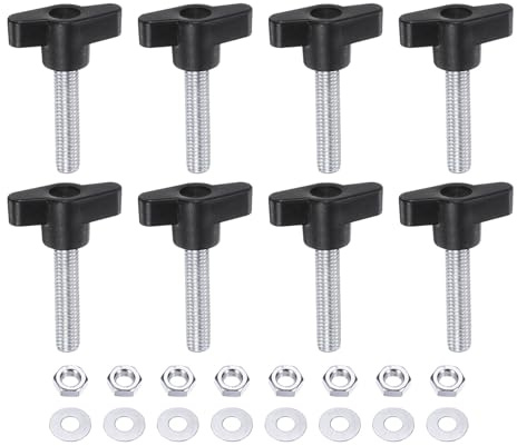sourcing map Lot de 8 boutons en T M8 x 40 mm, filetage métrique, 36 mm, poignées en plastique, vis moletées filetées à la main, vis moletées avec écrous et rondelles, noir