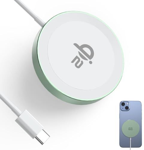 Minthouz kabelloses Ladegerät für iPhone 17/16/15/14/13 Serie,Magnetisches kabelloses Ladepad für Samsung,Mag-Safe Ladegerät für Airpods und Qi-fähige Geräte (Grün, Ohne Adapter)