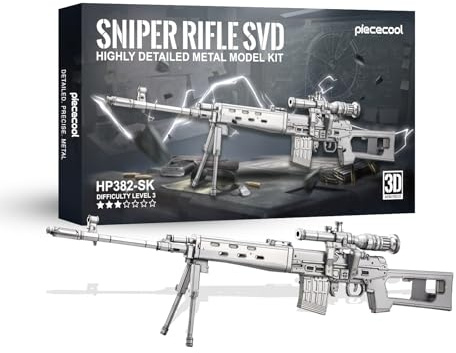 Piececool Metal Puzzle 3D Rifle de Francotirador SVD, Maquetas para Construir Adultos, Puzzles 3D Maquetas para Montar, Acero Inoxidable Maqueta Metal, Regalo, Recuerdos, Colección, 106 Piezas