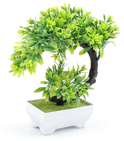 Bonsai Finto, DEANKEJI Bonsai Artificiale, Piantine Finte Decorative con Vasetto, Piante Finte da Interno Plastica, Piante Finte da Interno per Balcone, Giardino, Soggiorno, Tavolo Pranzo (Verde)