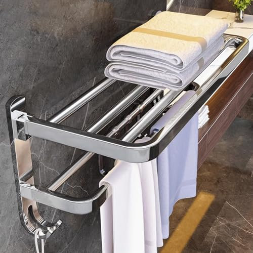 Porta Asciugamani da Parete Pieghevole in Acciaio Inox con 2 Livelli, 4 Ganci, Set Accessori Bagno, Scala Porta Asciugamani Bagno, Portasciugamani Bagno a Parete. (60cm)