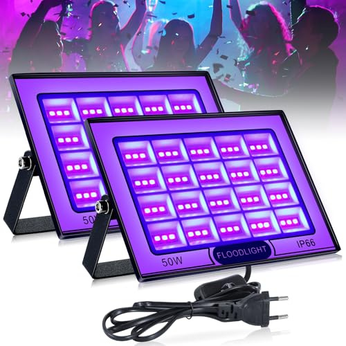 BOWEICORE 50W Led Luz Negra 2 Piezas, Luz Ultravioleta Impermeables IP66, 395-400nm UV Light para Fiesta Neon, Halloween, Navidad, Fiesta Glow, Fluorescente, Discoteca, Arte y decoración