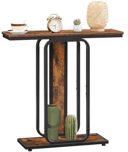 HOOBRO Console Table for Hallway Slim, Narrow Hallway Table, 2-Tier Industrial Sofa Table with Geometric-Styled Structure, for Living Room, Bedroom, Entryway, Foyer, Rustic Brown and Black EBF68XG01