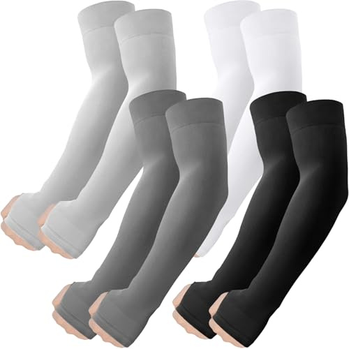 fuinloth 4 Pares Mangas para brazos con orificio para el pulgar,de Brazo para Hombres y Mujeres, Protección Solar Negro+Blanco+Gris oscuro+Gris claro