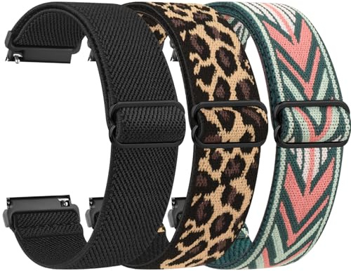 Yisica 3 Pack Quick Release Elastic Nylon Watch Straps Band Width 18mm 20mm 22mm Elastic Straps for Men Women, Soft Adjustable Stretchy Braided Sport Replacement Wristbands for Smart Watch