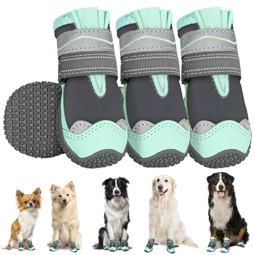 SlowTon Hundskor, tasskydd, 4 stycken vattentäta hundskor utomhus med halkfri sula, reflekterande kardborreband, hundstövlar för små, medelstora, stora hundar, vinter