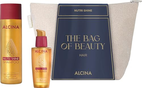 ALCINA Geschenkset Nutri Shine - beinhaltet 1x Nutri Shine Shampoo & 1x Öl-Elixier | 1x 250 ml & 1x 50 ml | Für glänzendes Haar | Pflegt intensiv, ohne zu beschweren | Mit Argan- & Traubenkern-Öl