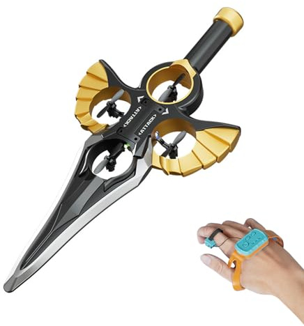 Denash RC-Flugschwert, Ferngesteuertes Flugzeug mit Gestenerkennung und LED-Lichtern, 20 Minuten Flugzeit, Leicht Fliegendes Schwert mit 360°-Drehung für Drinnen und Draußen (Schwarzes Gold)