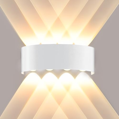 Ankey LED Applique Murale Intérieur, 8W 3000K Blanc Chaud Lampe Murale, IP65 Etanche Moderne Up Down Éclairage Mural, Blanc Luminaire Murale pour Chambre Couloir Salon Escalier