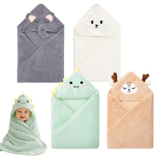 4 Stücke Kapuzenhandtuch Baby, 80 x 80 cm Handtücher Badetuch Mit Kapuze | Korallenvlies Babyhandtuch mit Kapuze Weich & Super Saugfähig, für Babys Neugeborene Kinds Handtücher