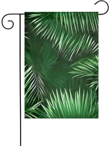 Feuilles vertes de palmier - Plantes tropicales imprimées - Petits drapeaux de Noël - Double face - Décoration de pelouse de Noël pour l'extérieur de la cour