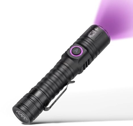 MEIION Deinster Blutspur Pro - UV-Taschenlampe für Jäger UV Taschenlampe Schwarzlicht 395nm, USB-C Aufladbar, Zoombar für Haustierurin, Harz & Bernstein