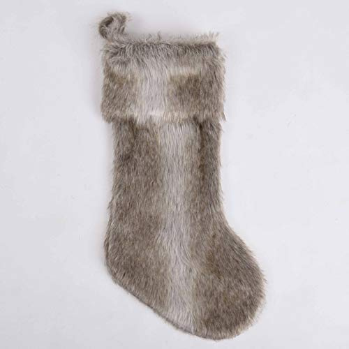 Gireshome Deluxe Weihnachtsstrumpf aus Kunstfell, Grau, Braun, mehrfarbig, Grau gestreift und Beige, Grau, 25,4 x 45,7 cm