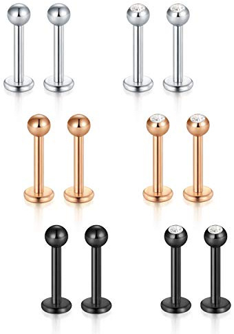vcmart 6 Paar Lippenpiercing Stecker Set Chirurgenstahl 6/8/10mm Stab Labret Bars Tragus Monroe Ohr Piercing Stud Schmuck