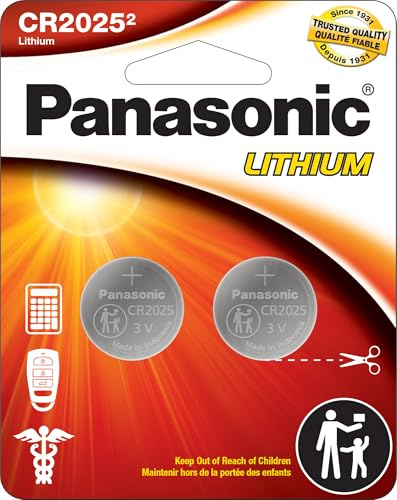 Panasonic CR2025 - Pilas de botón de litio de larga duración de 3.0 voltios en embalaje resistente a los niños, basado en estándares, paquete de 2 baterías