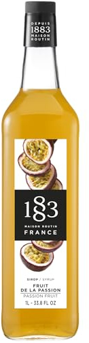1883 Maison Routin Premium Passion Fruit Syrup for Cocktails, Passion Fruit Martinis, Mocktails, Smoothies, Iced Coffee Glass 1L | Flavoured Syrup, For Coffee, Tea, Cocktails, Iced Drinks & Desserts, Made with Pure Cane Sugar, No Artificial Colours, Vegan