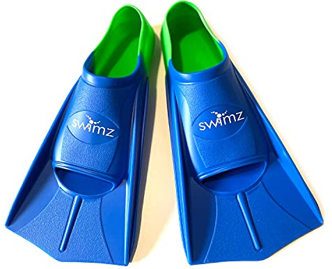 Swimz Short Blade Silicone Swim Training Fins - NEW Blue Blade / Green Heel (UK 5.5-6.5 (Euro 39/40))
